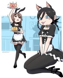 2girls female lilith_(mkairos47) maid maid_uniform mkairos47 oc taylor_(mkairos47) thighhighs
