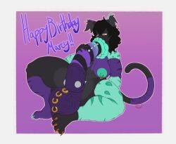 anthro autofellatio big_penis birthday breasts english_text equine_penis furry furry_only futanari gynomorph huge_cock intersex lunalust original_character penis piercing