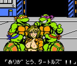 1girls 4boys 8-bit april_o'neil april_o'neil_(tmnt_1987) brothers donatello female human leonardo male michelangelo pixel_art raphael straight teenage_mutant_ninja_turtles tmnt_1987