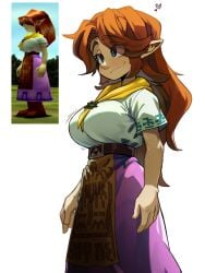 1girls big_breasts breasts busty cremia female huge_breasts large_breasts laz_gm light-skinned_female light_skin majora's_mask malon neckerchief ocarina_of_time orange_hair purple_skirt shirt skirt smile the_legend_of_zelda white_shirt yellow_neckerchief