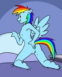 1girls anthro anus ass bedroom blue_nipples blue_skin equine female female_only foxshine friendship_is_magic furry grin hand_on_ass hand_on_headboard multicolored_hair my_little_pony naked nipple nude on_bed on_knees presenting_hindquarters pussy rainbow_dash_(mlp) sideboob small_breasts solo solo_focus spread_legs straight_hair tail uncensored wings