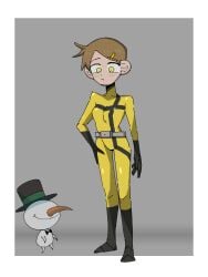 1girls bodysuit small_ass small_breasts snowman tabasuko_(artist) tagme thin_waist yellow_(tabasuko) yellow_bodysuit