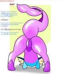2024 artist_name ass ass_up blue_body bodily_fluids collar colored countershade_crotch countershading ear_frill eeveelution english_text female female_feral feral frill_(anatomy) generation_1_pokemon glistening glistening_body glistening_butt hi_res human_to_pokemon leg_markings lying markings max_(pomiart) neck_frill nintendo nude on_front paws pokeball pokeball_collar pokemon pokemon_(species) pomiart presenting presenting_hindquarters purple_body purple_countershading quadruped raised_tail rear_view simple_background socks_(marking) solo standing sweat tail text vaporeon