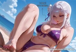 1boy 1boy1girl 1girls ai_generated beach beach_background beach_sex big_breasts bikini cameltoe dominant dominant_female dominated domination emilia_(re:zero) feet feet_fetish feet_focus female female female_focus foot_fetish foot_focus foot_play footjob footjob_with_one_foot humiliated humiliating humiliation kranken large_breasts large_thighs leaking_precum legs male male/female micropenis nail_polish nails nails_painted patreon patreon_url patreon_username precum precum_drip precum_leaking precum_string purple_bikini purple_eyes purple_nail_polish purple_nails purple_toenail_polish purple_toenails re:zero_kara_hajimeru_isekai_seikatsu small_penis small_penis_humiliation stepped_on stepping stepping_on_genitals stepping_on_penis stomped stomping text thick_thighs thighs toejob toes toes_on_penis white_hair