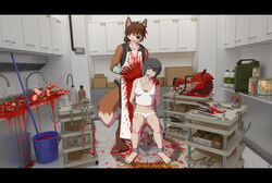 2016 apron blood brain bucket canine clothing duo eleode english_text female fox gore human kitchen letterbox male mammal saw text tools