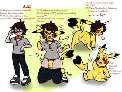 2024 all_fours artist_logo artist_name ass biped black_ear_tips blush breath brown_eyes brown_hair brown_markings clothed clothing collar colored dialogue dipstick_ears directional_arrow ear_markings english_text eyewear female feral footwear front_view fully_clothed gender_transformation generation_1_pokemon genitals glasses hair hand_on_face heart_tail hi_res human human_to_feral kneeling logo looking_down_at_self looking_pleasured male mammal markings motion_lines mtf_transformation multicolored_ears nintendo nude open_mouth open_smile paws penis pikachu pokemon pokemon_(species) pomiart pussy quadruped rear_view shoes sitting sitting_on_ground smile solo species_transformation spread_legs spreading standing tail tail_markings text thebaseballfur transformation transformation_sequence yellow_body