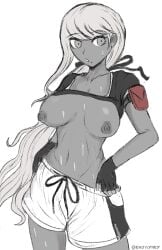 1girls beauty_mark breasts dark_skin enjayhey nipples shorts sweat the_hundred_line_-last_defense_academy- tsubasa_kawana