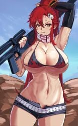 1girls athletic_female bikini_top female gun large_breasts loooyd minishorts red_hair rifle solo solo_female tagme tengen_toppa_gurren_lagann yoko_littner
