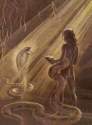 casual compare_snakes dark_skin human kaa literature male mowgli nudist tagme the_jungle_book unknown_artist