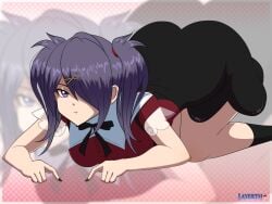 1girls ame-chan ass ass_up big_ass big_breasts black_hair black_nails breasts emo emo_girl female goth goth_girl hair_over_one_eye hairclip highres layerth legs light-skinned_female light_skin lolita_fashion looking_at_viewer needy_girl_overdose needy_streamer_overload on_knees purple_eyes red_shirt skirt socks solo thick_thighs thighs twintails