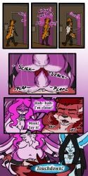 absurd_res anthro awkward bassariscus bondage breasts canid canine canis collar comic cuff_(restraint) daisy_(tatsuchan18) dialogue door english_text female fenrir_(tatsuchan18) fox genitals group havoc_(tatsuchan18) hi_res hybrid hyena kneeling kneeling_sex lagomorph leporid male male/female mammal maned_wolf metal_collar mink_(tatsuchan18) multiple_scenes penetration procyonid rabbit restraints ring-tailed_cat sex spade_(tatsuchan18) submissive submissive_male tatsuchan18 text trio vaginal_penetration vaginal_penetration walk-in wolf