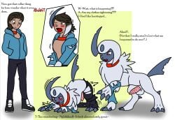 2024 absol artist_logo artist_name ass_up balls biped blush brown_eyes brown_hair claws clothed clothing collar colored dialogue digitigrade english_text erection fangs feral finger_claws fur fur_growth generation_3_pokemon genitals grey_body growth hair hi_res horn horn_growth human human_to_feral human_to_pokemon logo looking_down looking_down_at_self looking_pleasured male mammal maroonkl_(maroon_kl) motion_lines nintendo open_mouth paws penile_spines penis pokemon pokemon_(species) pomiart quadruped solo species_transformation standing teeth text toe_claws torn_clothing transformation transformation_sequence white_body white_fur