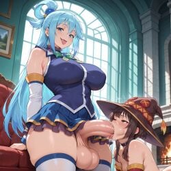 ai_art ai_generated aqua_(konosuba) big_penis cheek_bulge civitai cock_gobble cock_hungry cock_worship cum cum_in_mouth fellatio fellatio_face female futa_on_female futadom futanari futanari/female hi_res highres huge_balls huge_breasts huge_cock konosuba looking_at_another looking_at_viewer looking_pleasured megumin oral oral_penetration oral_sex patreon penis side_view smug smug_face stable_diffusion tongue tongue_out twitter yuckle