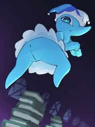 absurd_res anthro blue_body blue_eyes blue_fur clothed clothing deltarune digital_media_(artwork) dress female fur genitals godforgiveme4 hat headgear headwear hi_res looking_at_viewer mizzle_(deltarune) nude open_mouth pussy solo undertale_(series)