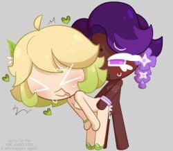 1boy 1girls accurate_art_style cookie_run cookie_run_kingdom cum_in_pussy dark_skin greedyghoul lilac_cookie original_character pale_skin self_insert straight sweat tagme xd