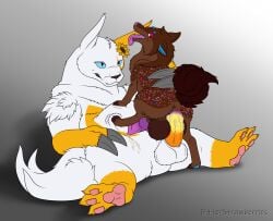 animal_genitalia animal_penis anthro balls big_balls bitterstrawberries bodily_fluids canid canine canine_genitalia canine_penis canis claws cosmo_(sweerpotato) cum cum_in_ass cum_inside domestic_dog feral feral_on_feral feral_penetrating flower generation_3_pokemon genital_fluids genitals hi_res huge_balls looking_back male male/male mammal nintendo pawpads penetration penis plant pokemon pokemon_(species) purple_penis quinn_(zangeese) shiba_inu simple_background spitz sunflower tongue tongue_out yellow_penis zangoose