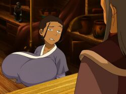 1girls 2d avatar_legends avatar_the_last_airbender breast_grab breasts breasts_bigger_than_head busty casual_nudity clothed color dark-skinned_female edit female full_color giant_breasts grabbing_own_breast hair_loopies huge_breasts hyper_breasts katara massive_breasts non-nude screencap screenshot screenshot_edit teasing