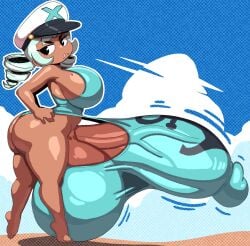 angstrom balls_bigger_than_torso big_ass big_breasts blue_hair brown_skin captain_sarah dark-skinned_futa dark_skin drill_hair futa_doing_nothing futa_only futanari huge_breasts hyper_balls hyper_futa hyper_penis intersex mole_above_mouth mole_on_breast one-piece_swimsuit original_character penis_bigger_than_body shortstack side_view sideboob solo_futa tagme thick_thighs twin_drills veiny_penis