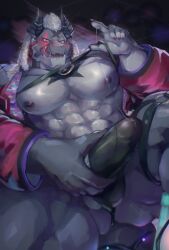 2025 5_fingers absurd_res anthro biped bodily_fluids bulge claws colored detailed_bulge dragon dripping fingers genital_fluids genitals giansar hi_res humanoid_genitalia humanoid_hands humanoid_penis lemonakachaart lifewonders live_a_hero male male_focus male_only muscular muscular_anthro muscular_male muscular_thighs mythological_creature mythological_scalie mythology penis precum precum_drip santa_coat scalie solo