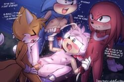 1girls 2025 3:2 3boys amy_rose anthro anthro_penetrated areola balls blue_body blush bodily_fluids breasts canid canine closed_eyes clothing cum cum_from_pussy cum_in_pussy cum_inside dialogue double_handjob echidna ejaculation english_text eulipotyphlan female female_penetrated footwear fox fur gangbang genital_fluids genitals gloves gloves_only green_eyes group group_sex hair handjob handwear handwear_only hedgehog humanoid_genitalia humanoid_penis knuckles_the_echidna leaking_cum lumineko male male/female male_penetrating male_penetrating_female mammal monotreme mostly_nude multicolored_body multicolored_fur nipples nude open_mouth open_smile orgasm penetration penile penile_penetration penis penis_in_pussy pink_body pink_hair pussy red_body sega sex shoes small_breasts smile sonic_(series) sonic_the_hedgehog sonic_the_hedgehog_(series) sweat tail tails tails_the_fox tan_body teeth text tongue two_tone_body two_tone_fur vaginal_penetration white_body white_fur yellow_body yellow_fur young young_anthro young_female young_male young_penetrated young_penetrating