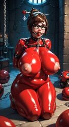 ai_art ai_generated ball_gag big_breasts blizzard_entertainment bondage boobs_bigger_than_head breasts chains gigantic_breasts huge_boobs huge_breasts mei_(overwatch) overwatch shackles tits_bigger_than_head