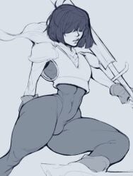 blinding_bangs bulge bulge_through_clothing bulge_under_clothes deltarune deltarune_tomorrow femboy kjon313 kris_(deltarune) lips skin_tight thick_thighs tight_clothes tight_clothing twink