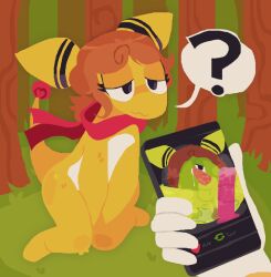 :3 ampharos animal_dildo animal_sex_toy anthro ddbsandstormm dildo equine_dildo futanari generation_2_pokemon hi_res human intersex mammal musk nintendo original_character phone_view pokemon pokemon_(species) scarf sex_toy solo