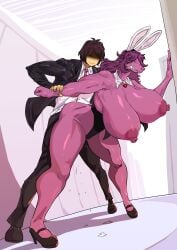 1boy 1girls anthro arm_grab big_breasts black_clothing black_high_heels black_pants black_suit breasts bunny_ears bunny_girl clothing deltarune doggy_style duo enormous_breasts female full_body furry furry_female gigantic_breasts grabbing_arm high_heels huge_breasts human human_on_anthro indoors interspecies kris_(deltarune) large_breasts lemonbizate_(artist) long_hair male male/female mammal massive_breasts mostly_nude mostly_nude_female nipples purple_body purple_hair reptile scalie sex shirt straight straight_sex susie_(deltarune) tuxedo