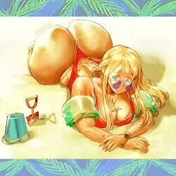 1girls ass big_ass big_breasts big_butt blonde_hair blue_eyes breasts bubble_butt curvy fat_ass female female_only huge_ass keigi keigi_(artist) large_ass large_breasts long_hair looking_over_eyewear looking_over_sunglasses lying lying_on_stomach necklace on_stomach one-piece_swimsuit solo solo_female sunglasses swimsuit thick tinted_eyewear tsumugi_kotobuki_(k-on!) voluptuous wide_hips