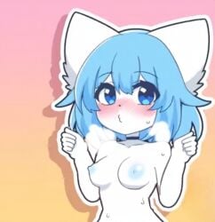ai ai_generated animal_ears arms_to_side ass background because_i_had_nothing_better_to_do_lol blue_eyes blue_hair blush bottom breasts clothes_removed duckface edit novelai nude parody puckered_lips tagme virtual_youtuber wolfychu youtube youtuber