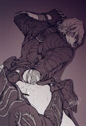 coat cum_in_ass dante dante_(devil_may_cry) dante_(dmc:_devil_may_cry) devil_may_cry fucked_from_behind gay gloves incest semen_in_anus smiling_at_viewer spardacest twincest twins vergil vergil_(devil_may_cry) white_hair