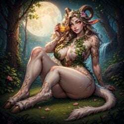 1girls ai_generated big_ass big_breasts big_butt bigger_female boobs_out breasts female furry furry_female goat goat_girl hooves horn horns pointy_ears satyr tail thick_ass thick_thighs tits_out