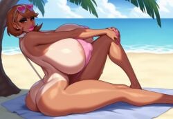 1girls ai_generated arched_back areola areolae atlus beach bimbo bimbo_body bimbo_lips bimbofication bimbofied breasts breasts_bigger_than_head brown_eyes brown_hair choker colored_nails earrings enticing eyeshadow female from_side gigantic_breasts glasses glasses_on_head half-closed_eyes hand_on_knee hands_on_knee hands_together heart-shaped_eyewear huge_ass huge_breasts knee_up leaning_back lipstick long_nails looking_at_viewer makeup massive_breasts nipple_bulge novelai ocean on_ground on_towel one-piece_tan persona persona_3 posing posing_for_the_viewer seductive seductive_eyes seductive_look seductive_pose seductive_smile sexy sexy_body sexy_pose shade shadow short_hair sitting sitting_on_ground sitting_on_towel sling_bikini slingshot_swimsuit smile solo solo_female sunglasses sunglasses_on_head sweat sweatdrop sweating tanlines tgm101_(artist) thick_lips thick_thighs thin_waist tree tree_shade water wide_hips yukari_takeba