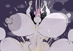 arms_up big_breasts bite_mark black_hair cum_on_body cum_on_tongue jaiden_animations jaidens_mom laying_down laying_on_bed long_tongue milf nipple_bulge nipples skinny_waist tasteofchoklit thick_thighs tongue_out white_skin