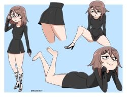 1girls adorable brown_hair clothed cute dress feet female laying_on_stomach lilith_(mkairos47) mkairos47 oc various_positions