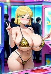 ai_generated animal_print big_ass big_breasts bikini blonde_female blonde_hair blonde_hair gamer_girl hi_score_girl hidaka_koharu high_score_girl huge_ass huge_breasts leopard_print leopard_print_bikini peace_sign thick_ass thick_thighs voluptuous voluptuous_female wide_hips