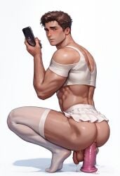 ai_generated anal_object_insertion boy dildo dildo_in_ass dildo_sitting gay holding_phone male male_focus male_only masturbation object_in_ass object_insertion phone sex_toy sex_toy_in_ass sex_toy_insertion simple_background smartphone squatting squatting_on_dildo tallcallipygian tcallipygian white_background