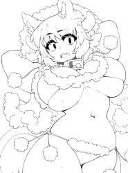 blackriver blackriver_agogo cat_ears cat_tail catgirl cow_bell cow_bikini cow_girl cow_horns huge_breasts line_art original original_character r._blackriver_agogo slugbox tagme