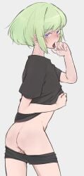 androgynous ass aus_vaka bedroom_eyes bottomless femboy lio_fotia looking_at_viewer promare saliva saliva_trail suggestive_look twink