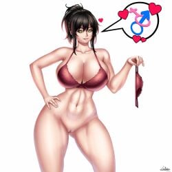 1girls black_hair bra eyebags female female_only green_eyes large_breasts law_nashor_art milf naughty_face no_panties nude panties ponytail pussy renee_graves solo the_coffin_of_andy_and_leyley