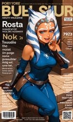 ahsoka_tano ai_generated blue_outfit drooling fellatio_gesture looking_at_viewer magazine_cover orange_skin self_upload skin_tight star_wars star_wars:_the_clone_wars star_wars_rebels sultry_eyes tagme