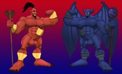 5_toes abs absurd_res accessory armband beard big_penis chernabog chernabog_(disney) claws cock_ring demon disney disney's_aladdin duo facial_hair feet flexing flexing_bicep genie genitals hair hi_res humanoid humanoid_feet jafar_(disney) jewelry legband male male/male mature_male melee_weapon muscular muscular_male nipples pecs penis penis_accessory penis_jewelry plantigrade polearm sceptre split_form staff timreet toes weapon