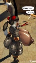 1girls anthro back_view breasts female female_only final_fantasy fur furry gigantic_breasts high-angle_view huge_ass huge_breasts lipstick_mark massive_breasts nipple_piercing pubic_hair solo solo_female standing tyunre viera
