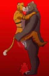 balls bear ben_bigger cock commission cum cum_in_pussy dick feline french_kissing furry gay holding kissing kissing_while_penetrated male male/male penis riley_morningstar sex stand_and_carry stand_and_carry_position standing standing_sex tiger ursine zenless_zone_zero zzz