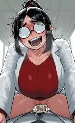 1boy 1boy1girl 1girls ai_generated black_hair digbyai female glasses large_breasts mature_female milf scientist sex straight tagme