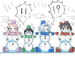 4girls blue_(tabasuko) genderswap_(mtf) green_(tabasuko) pink_(tabasuko) red_(tabasuko) rule_63 snowman tabasuko_(artist) tagme transformation