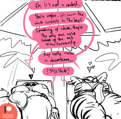 anthro big_breasts breasts bulge clothing comic dialogue dickgirl duo english_text erection erection_under_clothes eyewear fel_(my_life_with_fel) feline futa_only futanari glasses heart humanoid_penis intersex kenno_arkkan lying mammal monochrome mugger_(my_life_with_fel) on_back penis penis_outline procyonid raccoon slightly_chubby smile sunglasses text