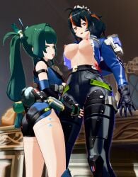 -big-boo- 2girls 3d blender breasts breasts_out exposed_breasts female new_eridu_public_security qingyi_(zenless_zone_zero) saliva_string tagme yuri zenless_zone_zero zhu_yuan