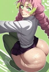 ai_generated ass ass ass_cleavage ass_focus ass_up big_ass big_butt big_thighs blush bubble_ass bubble_butt butt_crack butt_focus demon_slayer enormous_ass enormous_butt enormous_thighs fat_ass fat_butt female green_hair huge_ass huge_butt huge_thighs kanroji_mitsuri kimetsu_no_yaiba legwear long_hair massive_ass massive_butt massive_thighs mitsuri_kanroji mole_under_eye pink_hair ribbed_legwear skirt smile sweat sweaty sweaty_body sweaty_butt thick thick_ass thick_butt thick_thighs thighhighs thighs twin_braids two_tone_hair zeca997