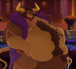 1boy bara beard chest facial_hair furry horns male male_focus manly muscles pectorals short_hair solo thick_thighs